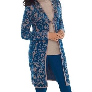 Chico’s Flocked Pattern Long Cardigan size Medium